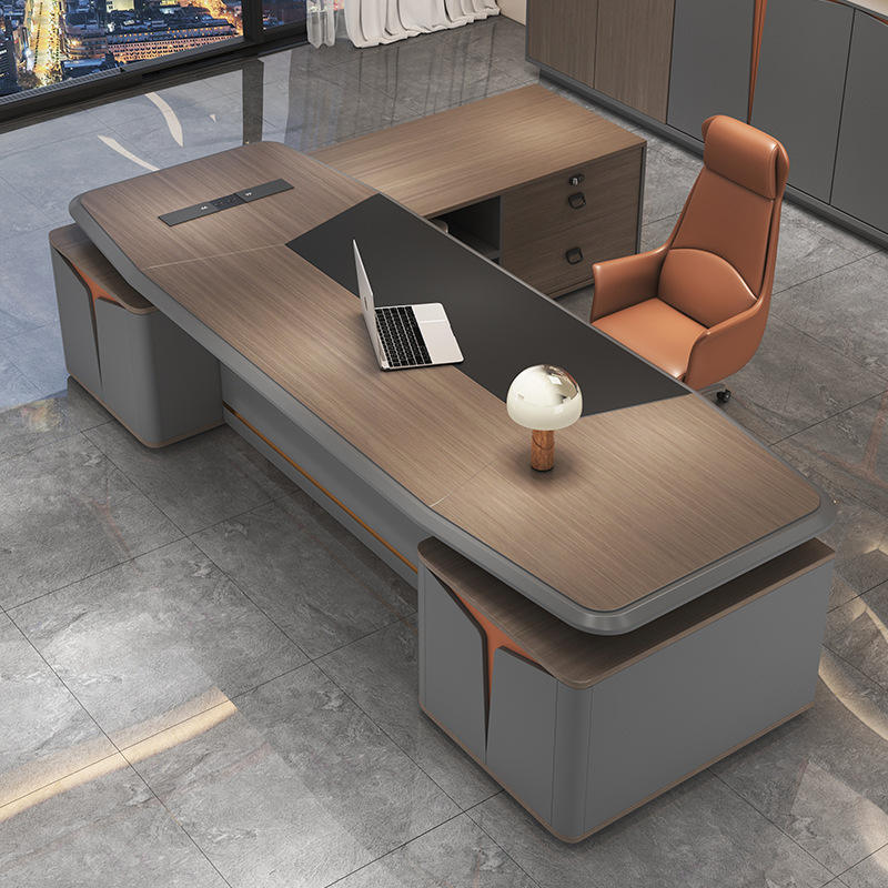 Luxury Executive Director Table with Side Cabinet Storage, Premium Wood Finish & Contemporary Office Design for Modern Workspace Interiors