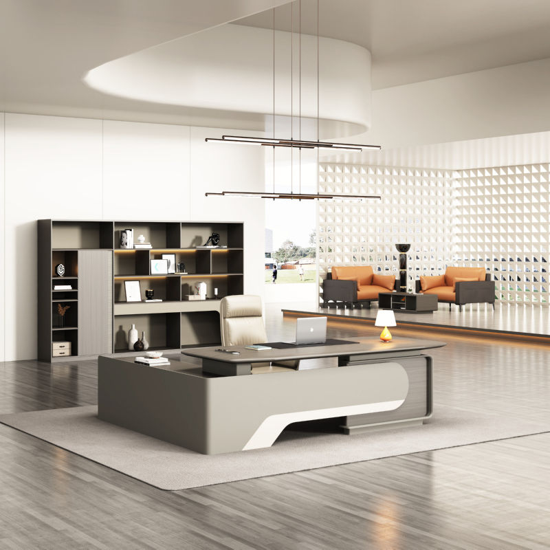 Modern Executive Office Desk with Contemporary Storage Design, Premium Director Table for CEO Cabin, Corporate Workspace & Luxury Office Interiors
