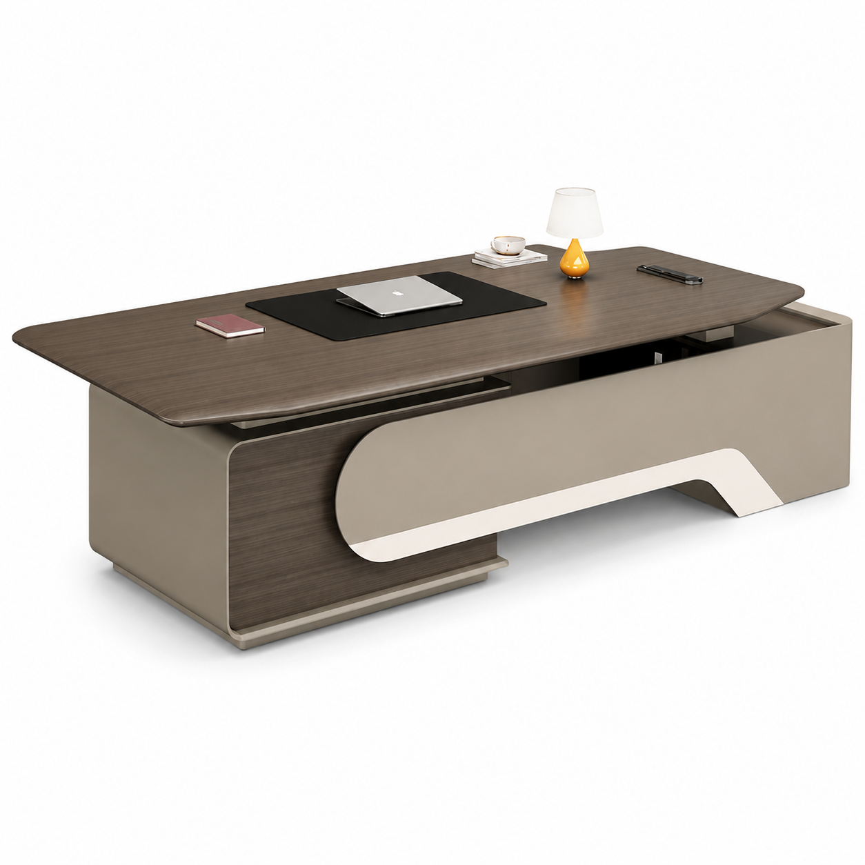 Modern Executive Office Desk with Contemporary Storage Design, Premium Director Table for CEO Cabin, Corporate Workspace & Luxury Office Interiors