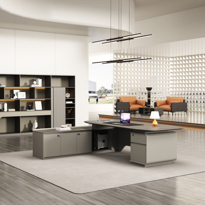 Modern Executive Office Desk with Contemporary Storage Design, Premium Director Table for CEO Cabin, Corporate Workspace And Luxury Office Interiors