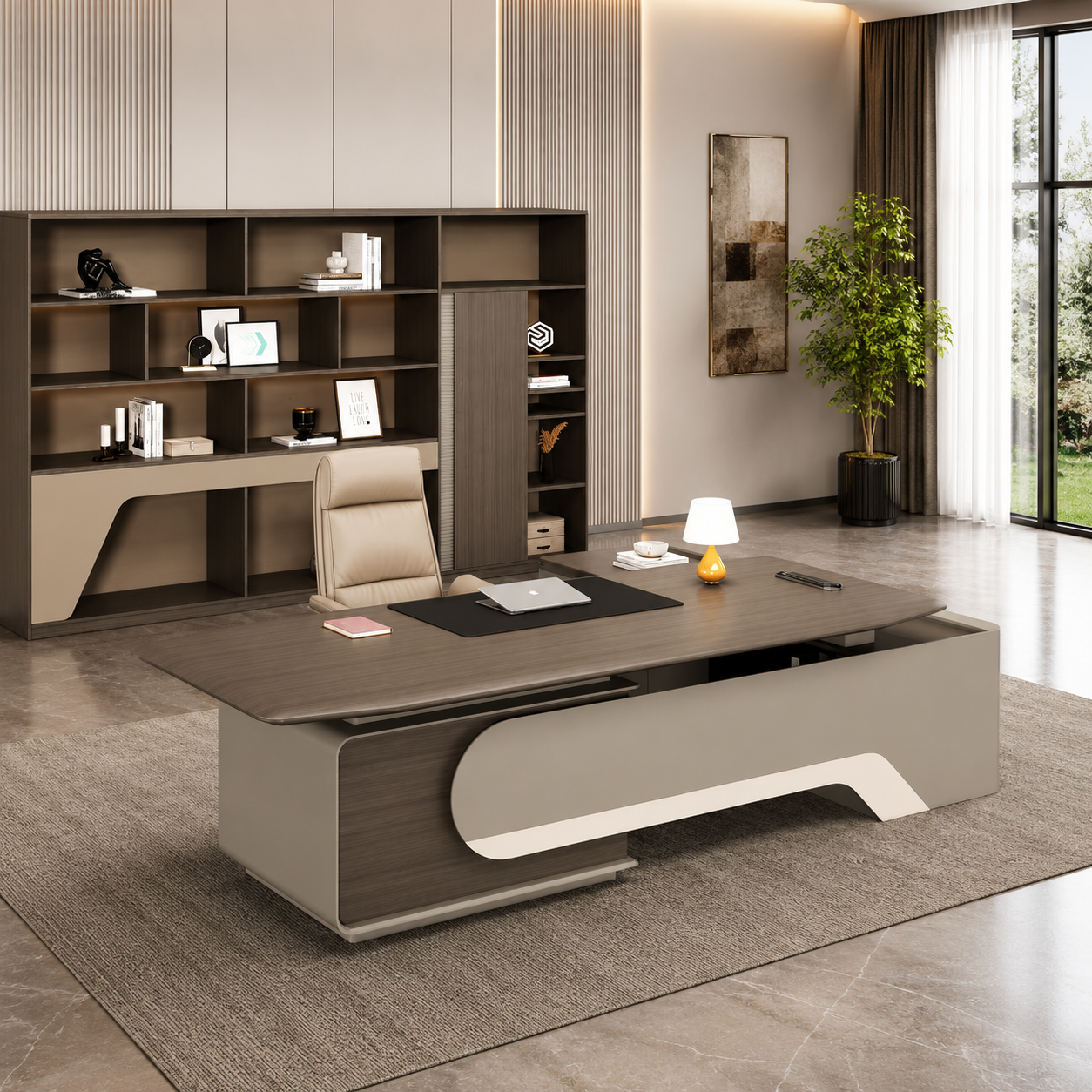 Modern Executive Office Desk with Contemporary Storage Design, Premium Director Table for CEO Cabin, Corporate Workspace And Luxury Office Interiors