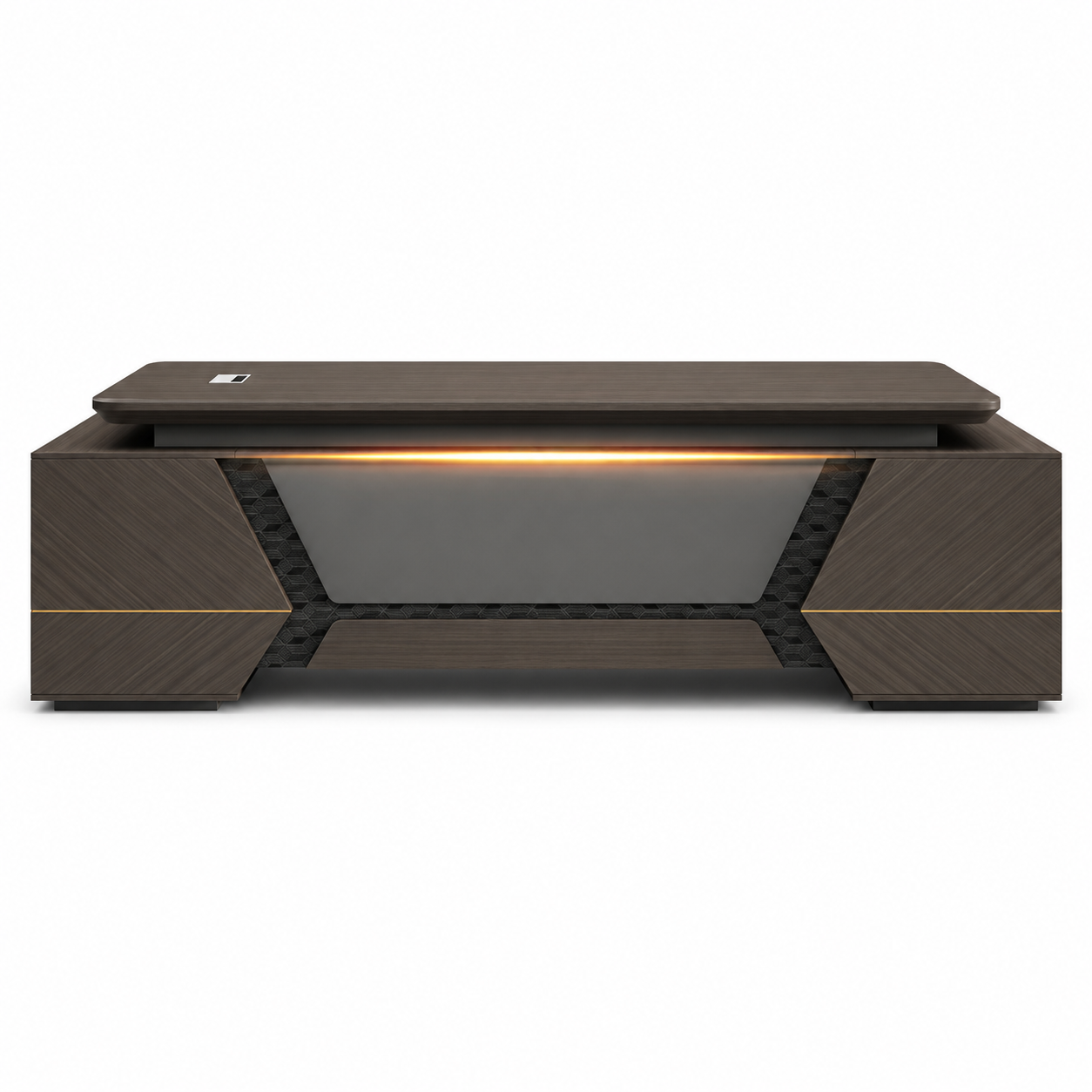 Office Desk with Side Storage Unit | Modern Dark Wood MDF Office Table with Laminate Finish for Luxury Workspace & Cabin Interiors