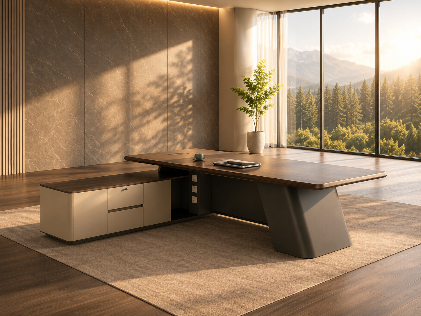 Table with Side Storage | Premium MDF & PU Finish Manager Desk for Corporate Cabin and Contemporary Workspace Interiors