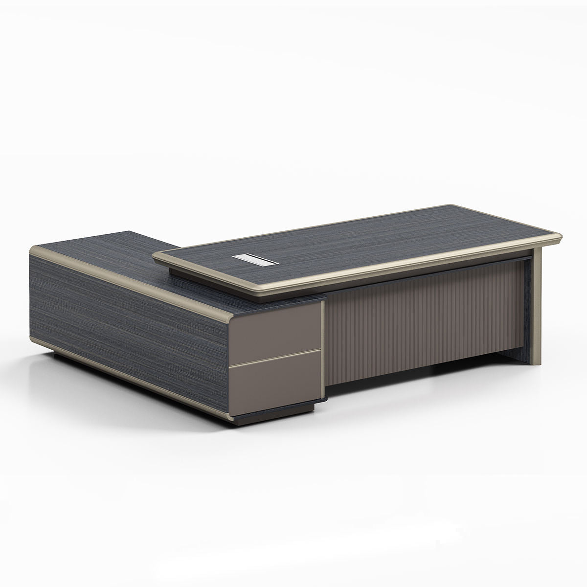 Luxury Executive Office Table with Side Storage Unit | Premium MDF, Laminate & PU Finish Modern Manager Desk for Corporate Office Interiors