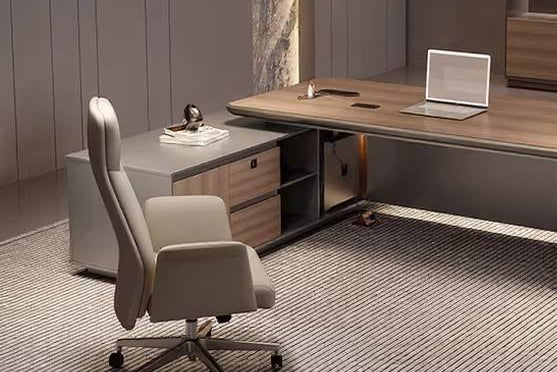 Premium Modern Executive Office Desk with Side Credenza Storage, Luxury CEO Director Table in with And for Corporate Cabin