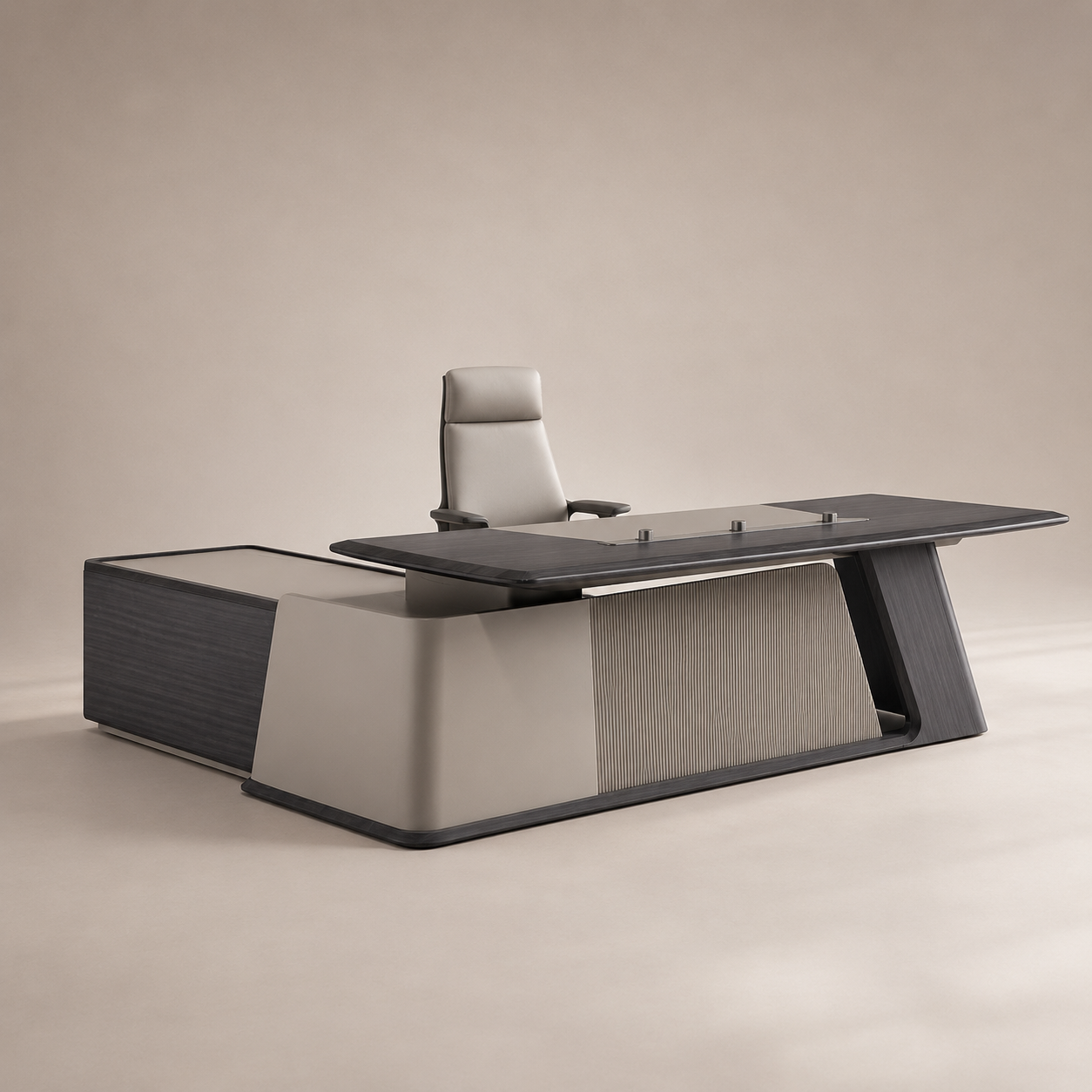 Modern Luxury Executive Director Desk with Side Storage Cabinet, Premium MDF Office Table with Laminate & PU Finish for Corporate Cabins