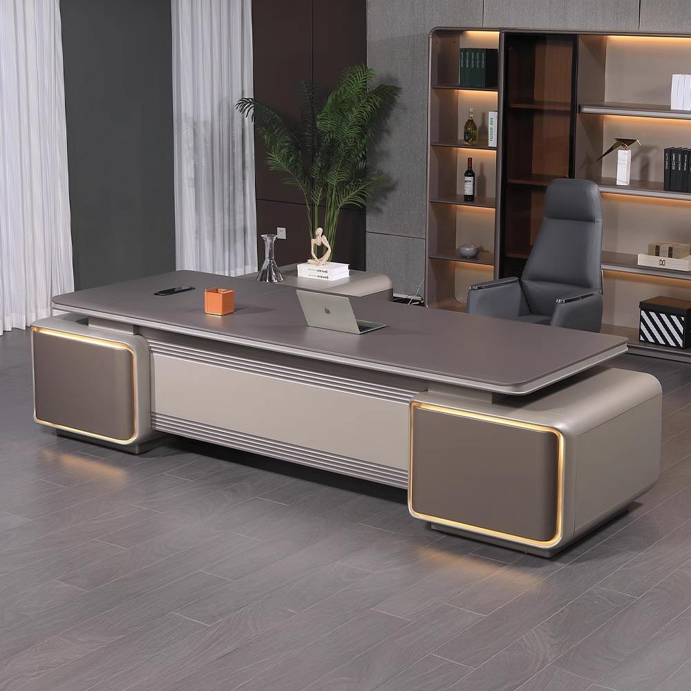 Director Office Desk with Integrated Side Storage Cabinet, Premium MDF Laminate Workstation for Corporate and Executive Spaces