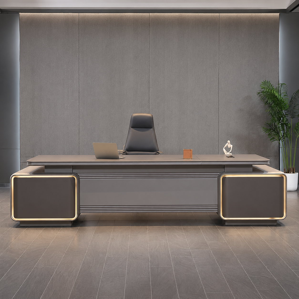 Director Office Desk with Integrated Side Storage Cabinet, Premium MDF Laminate Workstation for Corporate and Executive Spaces