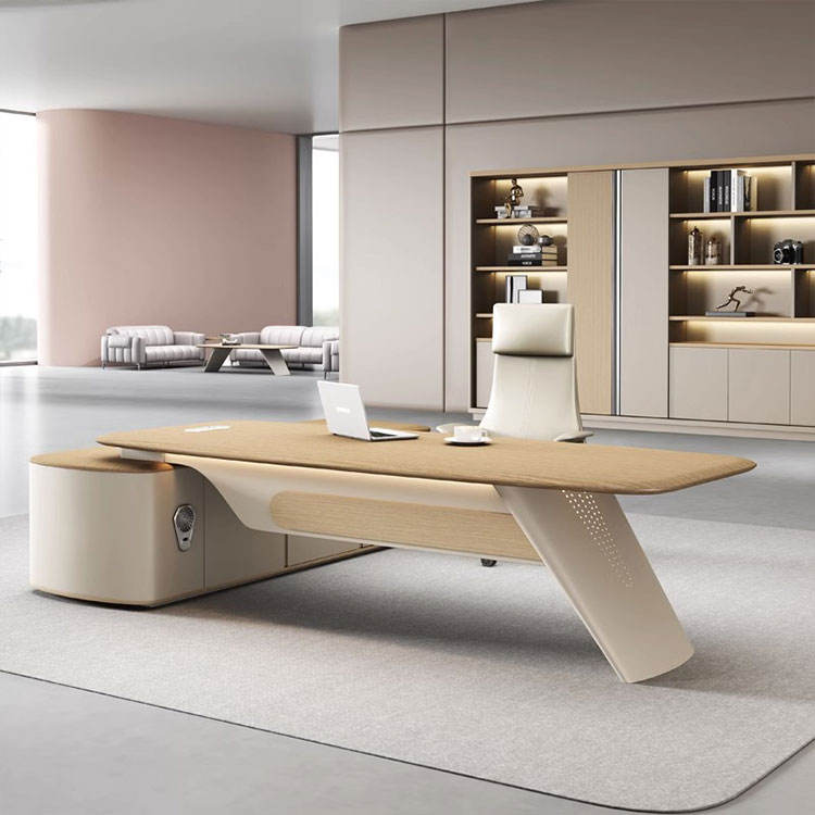Executive Director Desk with Side Return Storage Cabinet, Premium MDF Laminate Office Table for Modern Corporate Workspaces