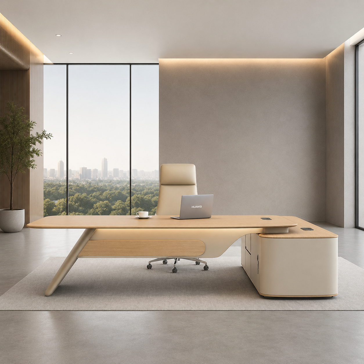 Executive Director Desk with Side Return Storage Cabinet, Premium MDF Laminate Office Table for Modern Corporate Workspaces