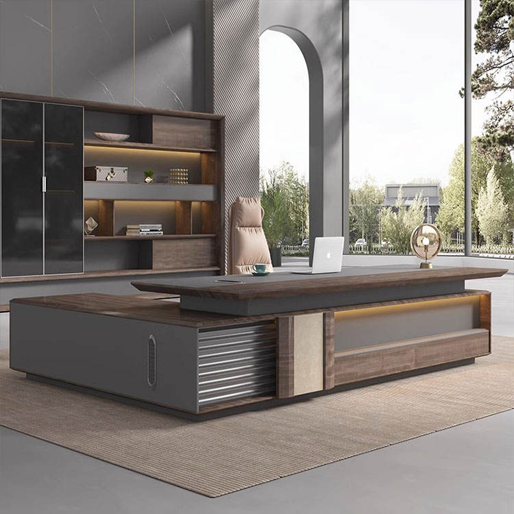 Director Office Desk with Integrated Side Credenza Storage, Premium MDF Laminate Construction for Corporate Workspaces