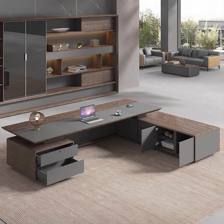 Director Office Desk with Integrated Side Credenza Organizer, Premium Construction for Corporate Workspaces
