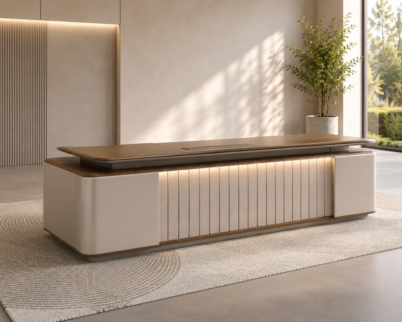 Office Desk with Integrated Storage Cabinet, Premium MDF Construction, Contemporary Wood Finish for Corporate Workspaces