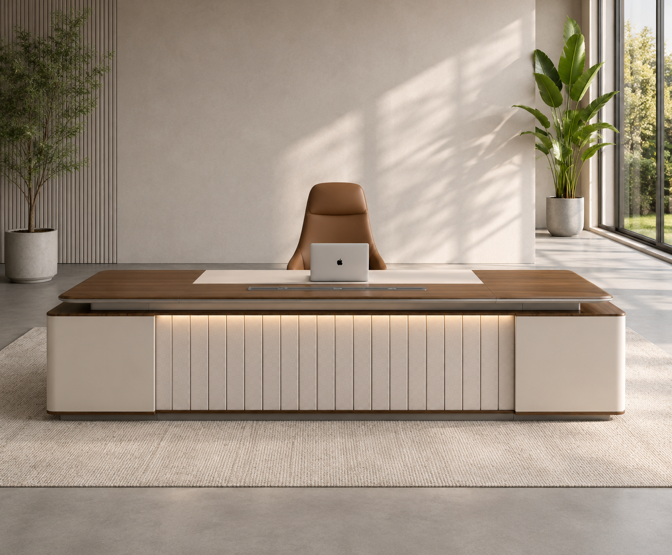 Office Desk with Integrated Storage Cabinet, Premium MDF Construction, Contemporary Wood Finish for Corporate Workspaces