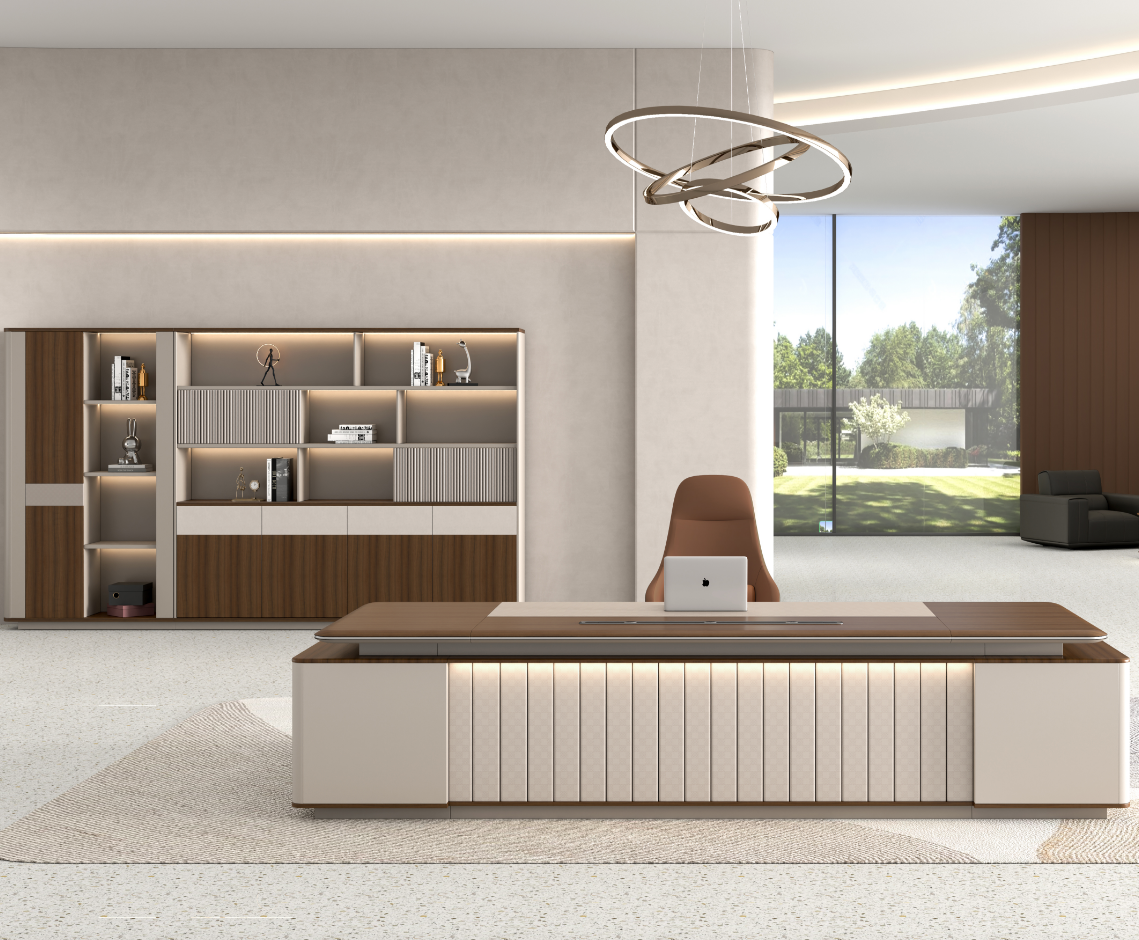Office Desk with Integrated Storage Cabinet, Premium MDF Construction, Contemporary Wood Finish for Corporate Workspaces