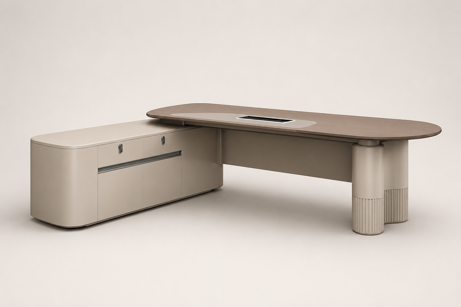 Modern Luxury Director Office Table with Side Storage Cabinet, Executive Workstation Desk for CEO, Director and Corporate Office Spaces