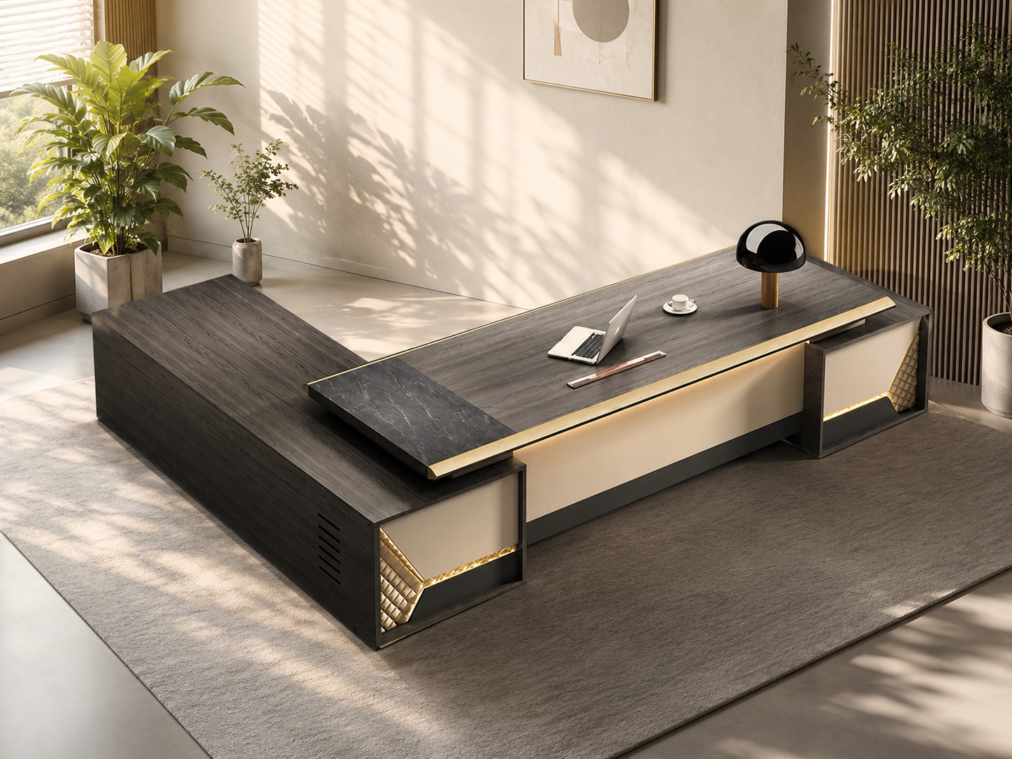 Luxury Director Office Table with Side Storage Unit, Premium Executive Desk for CEO, Managing Director and Modern Corporate Workspaces