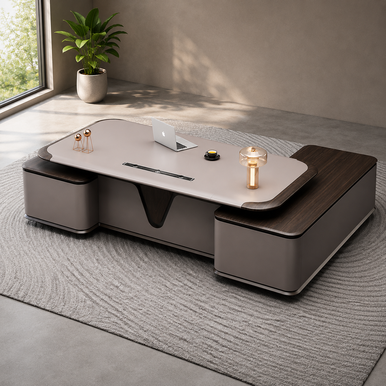 Director Office Table with Dual Side Storage Cabinets, Premium Executive Desk for CEO, Directors and Contemporary Corporate Offices