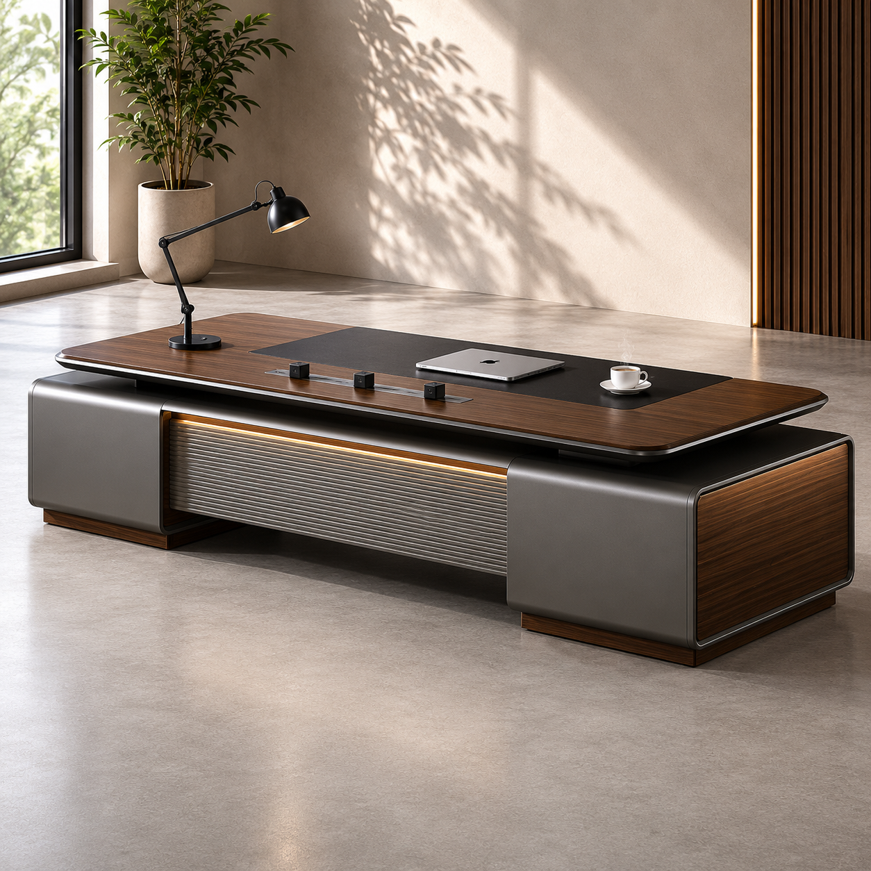 Premium Director Office Table with Side Storage Unit, Luxury Executive Desk for CEO, Directors and Corporate Workspaces