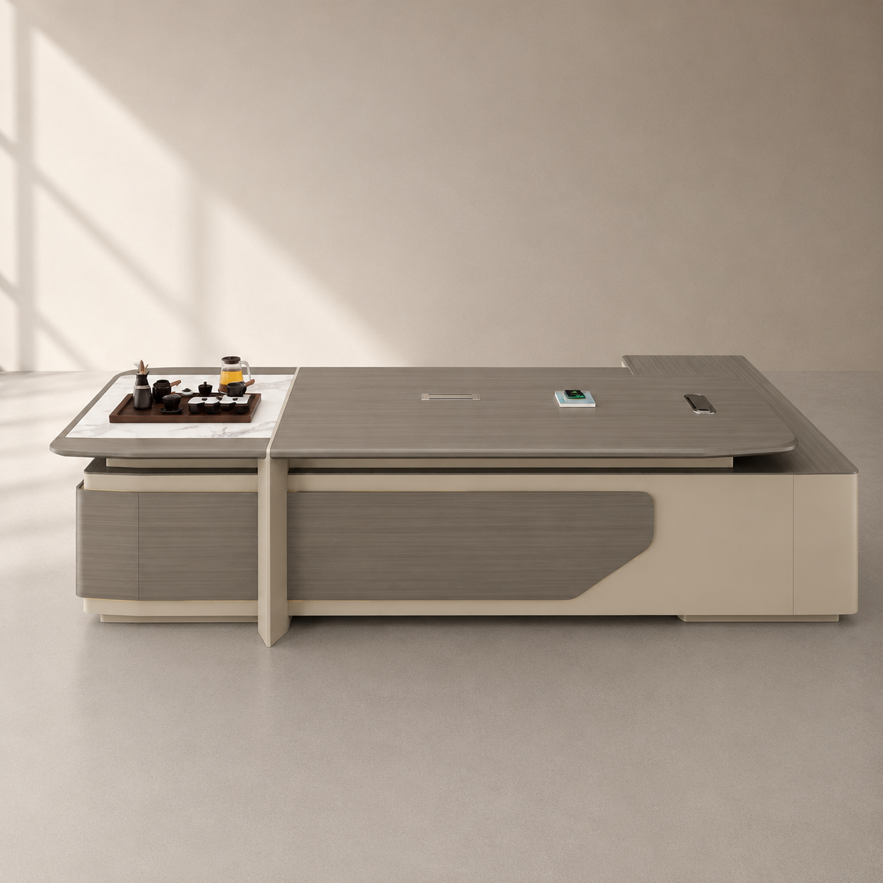 Office Table with Side Storage Cabinet, Luxury Executive Desk for CEO, Directors and Corporate Workspaces