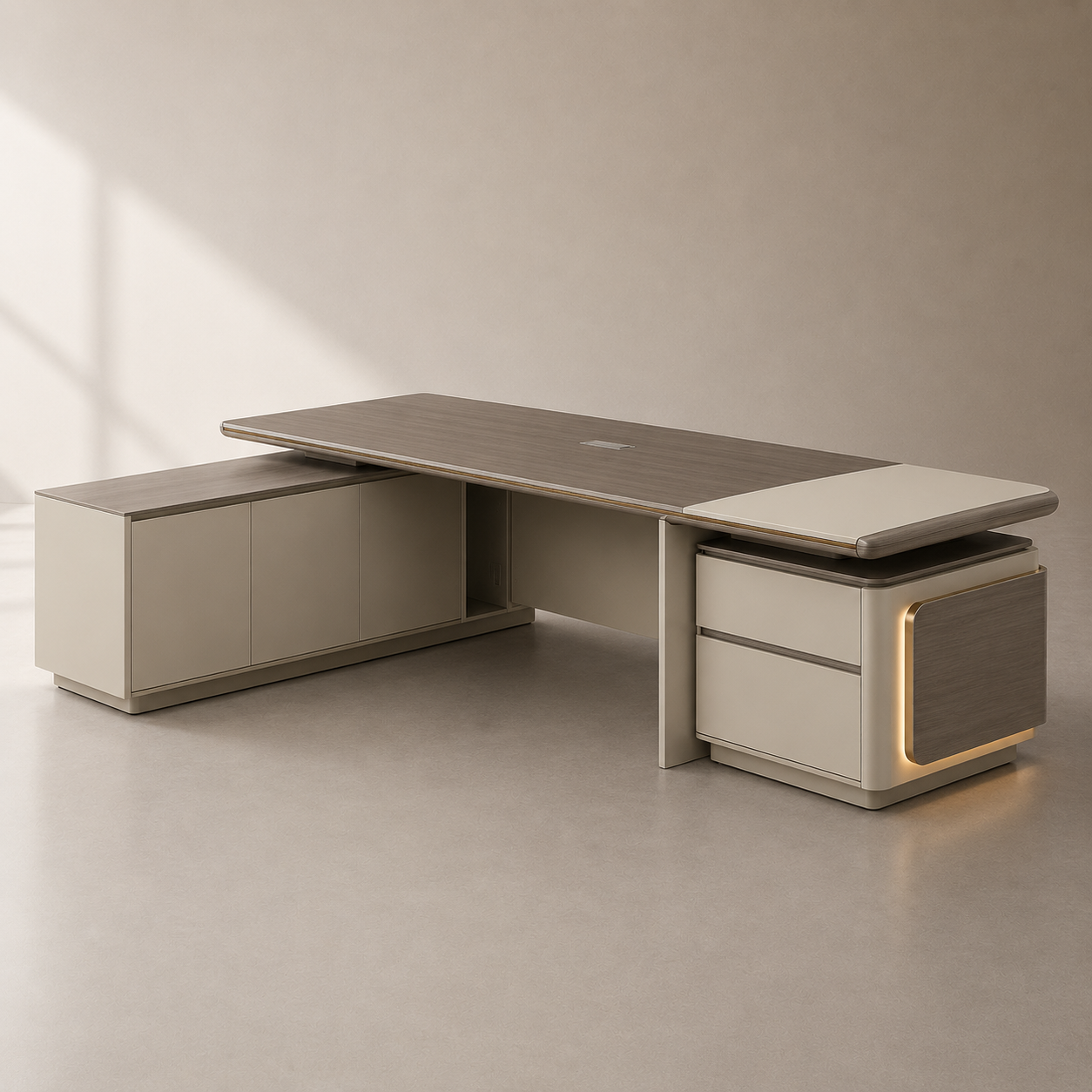 Office Table with Side Storage Cabinet, Luxury Executive Desk for CEO, Directors and Corporate Workspaces