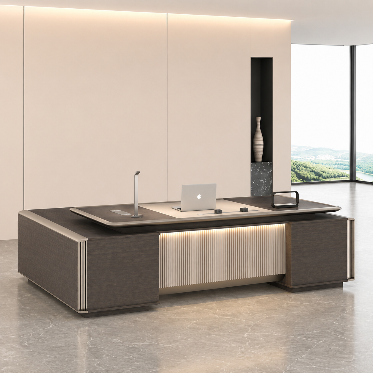 Table with Side Storage Cabinet | Executive Office Desk for CEO, Manager Cabin & Corporate Workspace