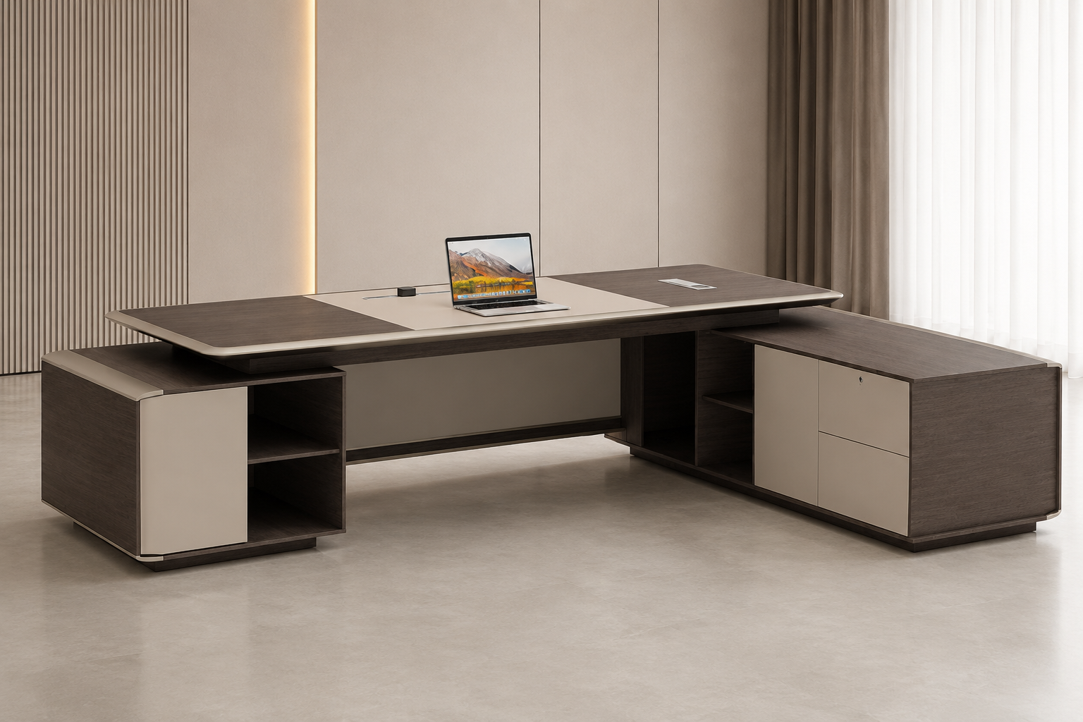 Table with Side Storage Cabinet | Executive Office Desk for CEO, Manager Cabin & Corporate Workspace