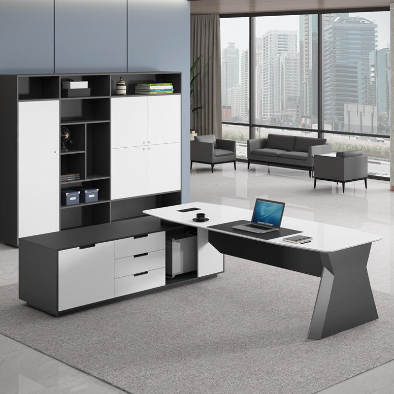 Office Table with Side Storage Cabinet, Modern Executive Workstation Desk for CEO, Manager and Corporate Offices