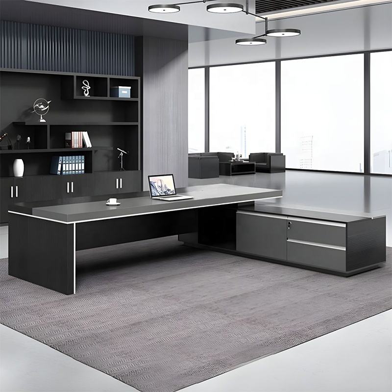 Director Office Table with Side Storage Cabinet, Modern Executive Desk for CEO, Manager and Corporate Workspace Furniture