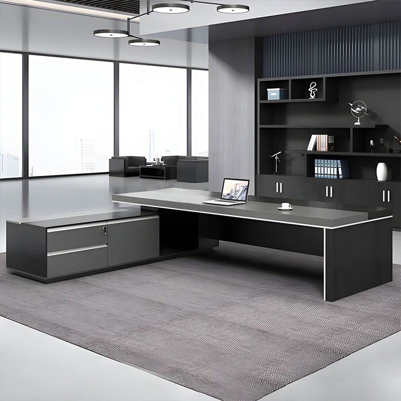 Director Office Table with Side Storage Cabinet, Modern Executive Desk for CEO, Manager and Corporate Workspace Furniture