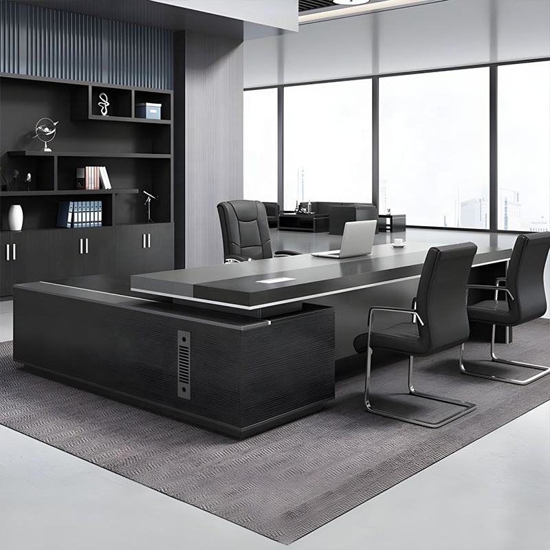Director Office Table with Side Storage Cabinet, Modern Executive Desk for CEO, Manager and Corporate Workspace Furniture