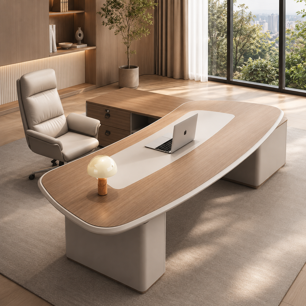 Director Office Table with Side Credenza Storage | Executive Desk for CEO Cabin, Corporate Office & Manager Workspace