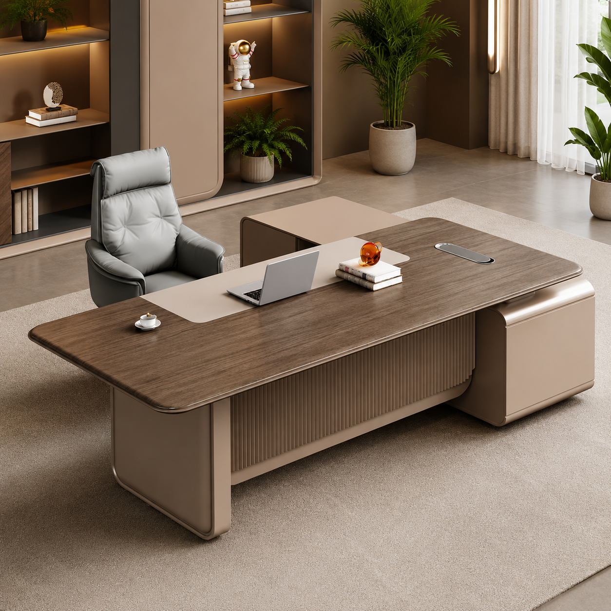 Executive Office Desk with Side Storage Cabinet, Premium Wooden Manager Table, Modern Luxury Office Furniture for CEO Cabin, Corporate Workspace & Home Office
