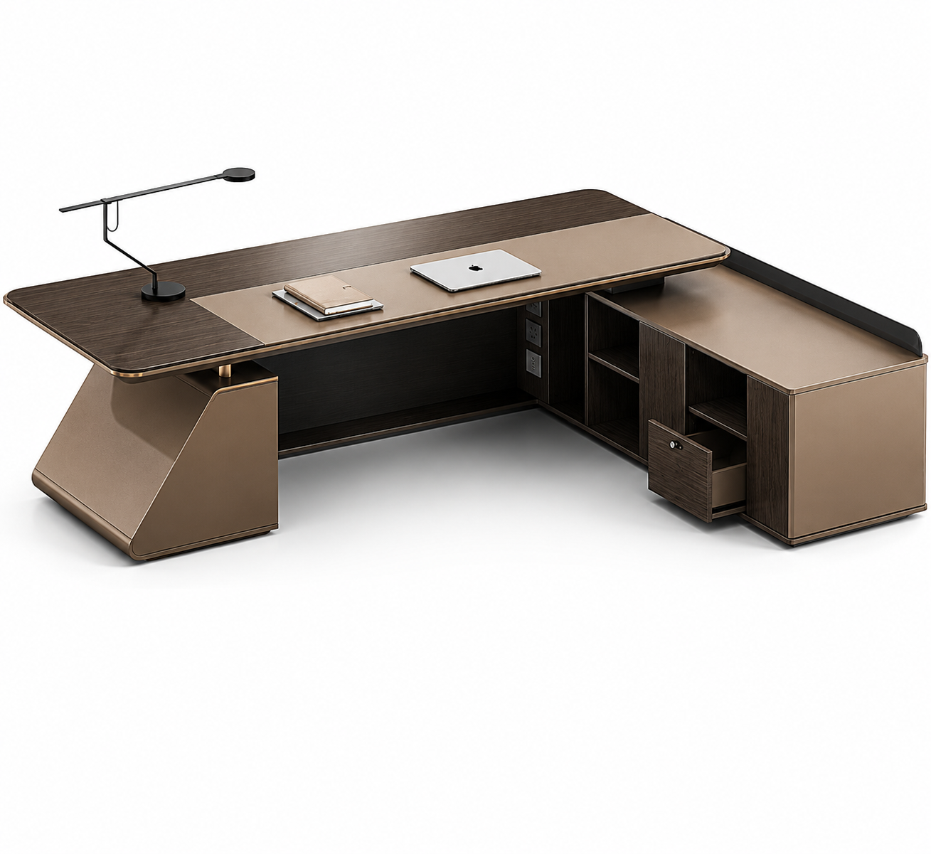 Modern Executive Director Table with Side Credenza Storage | Luxury CEO Office Desk for Corporate Cabin & Manager Workspace
