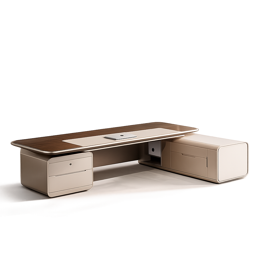 Luxury Executive Director Office Table with Side Storage Unit | Modern CEO Desk for Corporate Office Cabin & Manager Workspace