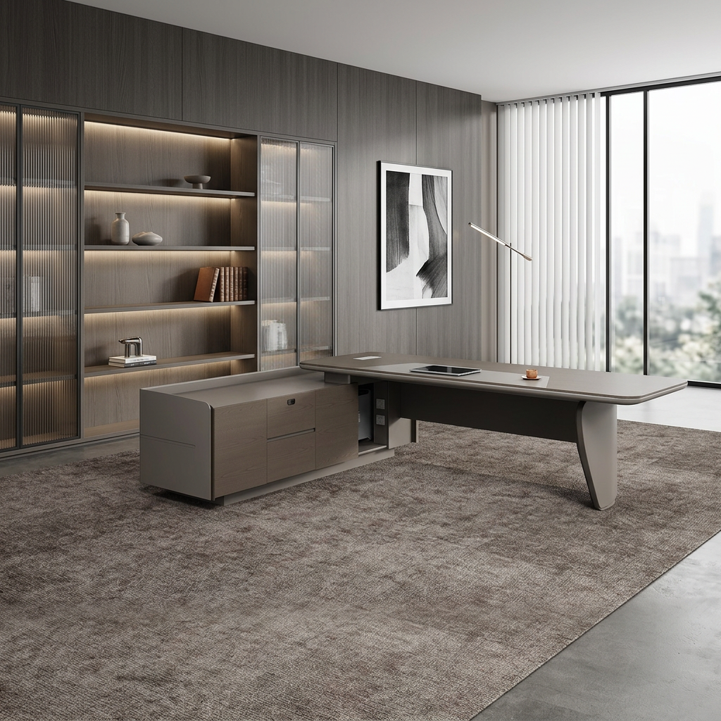 Executive Director Table with Side Storage Cabinet | Modern CEO Office Desk for Corporate Cabin & Premium Workspaces