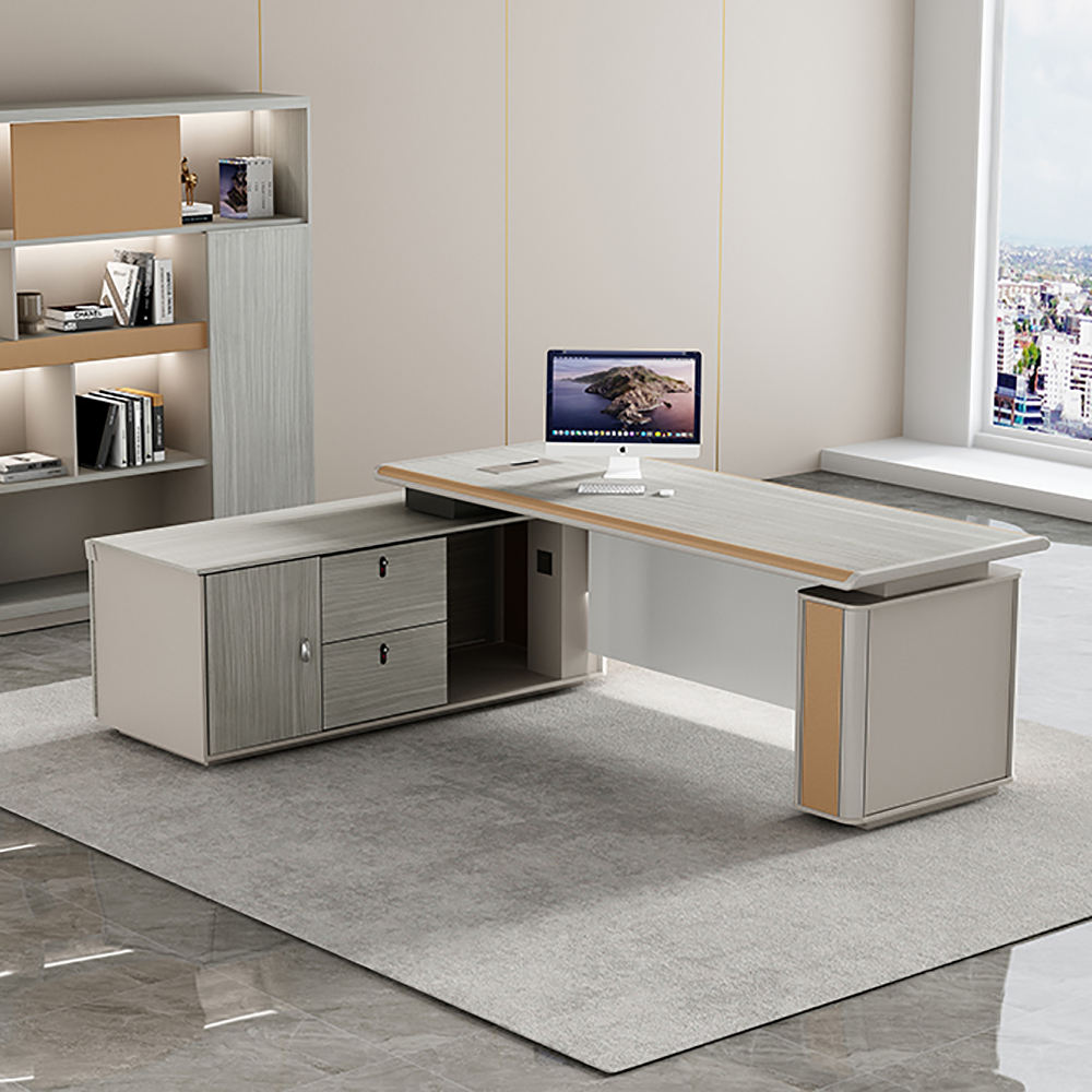 Director Office Table with Side Storage Cabinet, Modern Executive Desk for CEO, Directors and Corporate Workspaces