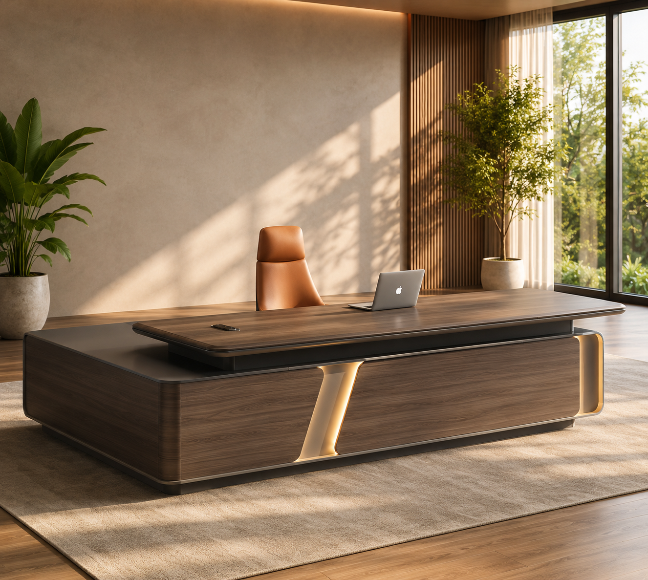 Luxury L Shape Executive Office Table with Side Storage Unit | Modern CEO Desk for Director Cabin, Corporate Office