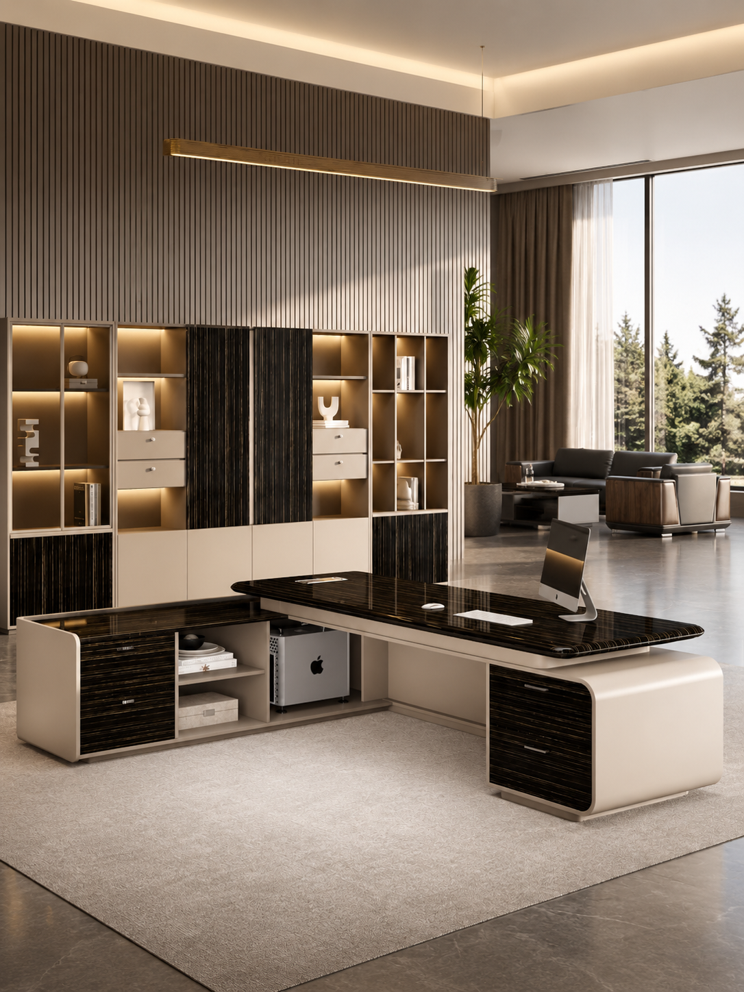 Modern Luxury L Shape Director Office Table with Side Storage Unit | Executive CEO Desk for Corporate Cabin & Premium Workspace