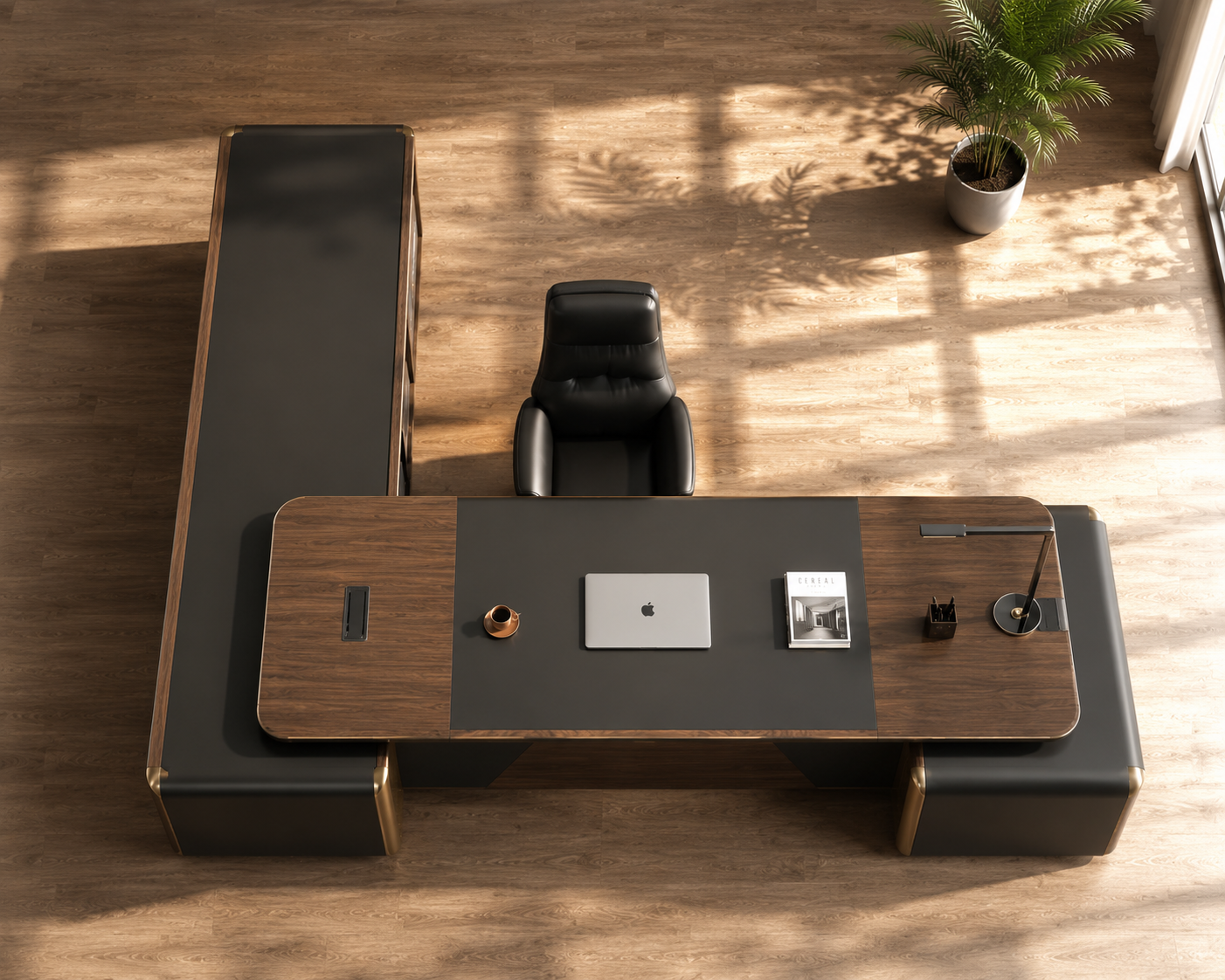 Luxury L Shape Director Office Table with Side Credenza Storage | Executive CEO Desk for Corporate Cabin & Modern Workspace