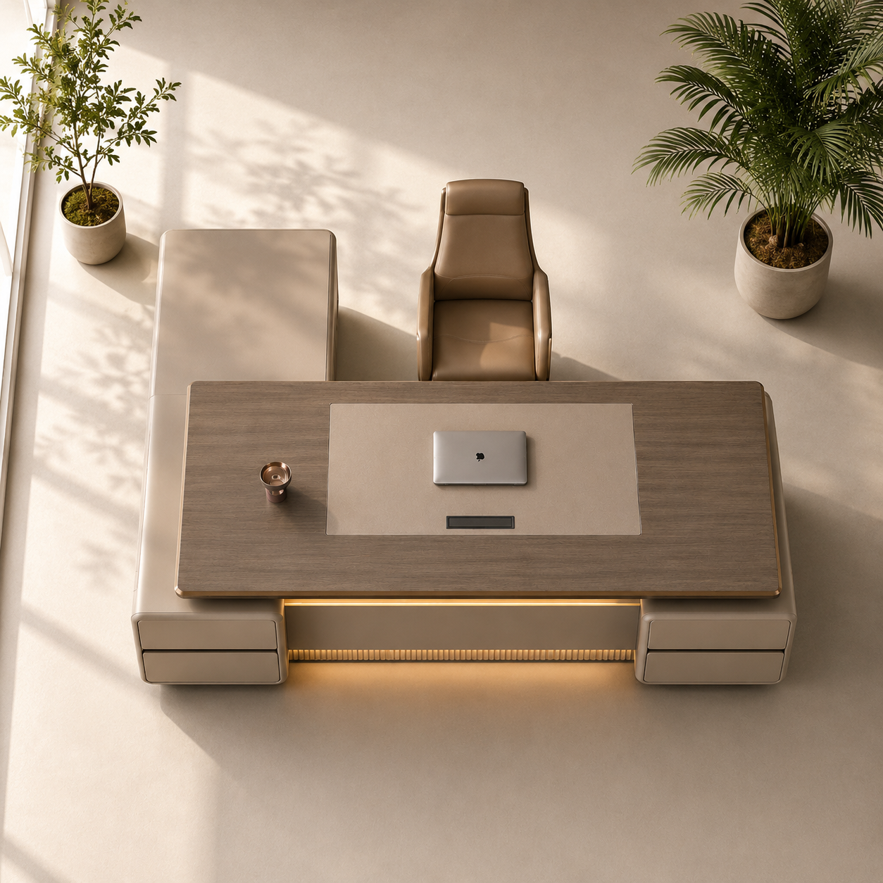 Luxury L-Shape Executive Director Office Table with Side Unit Storage & Premium MDF Laminate PU Finish