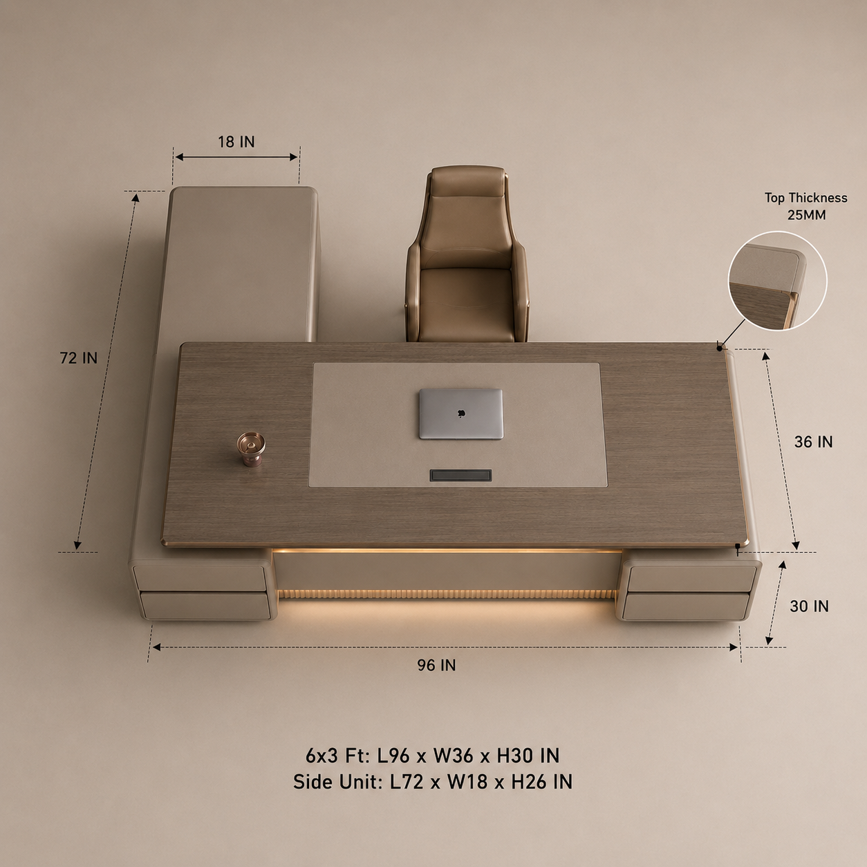 Luxury L-Shape Executive Director Office Table with Side Unit Storage & Premium MDF Laminate PU Finish