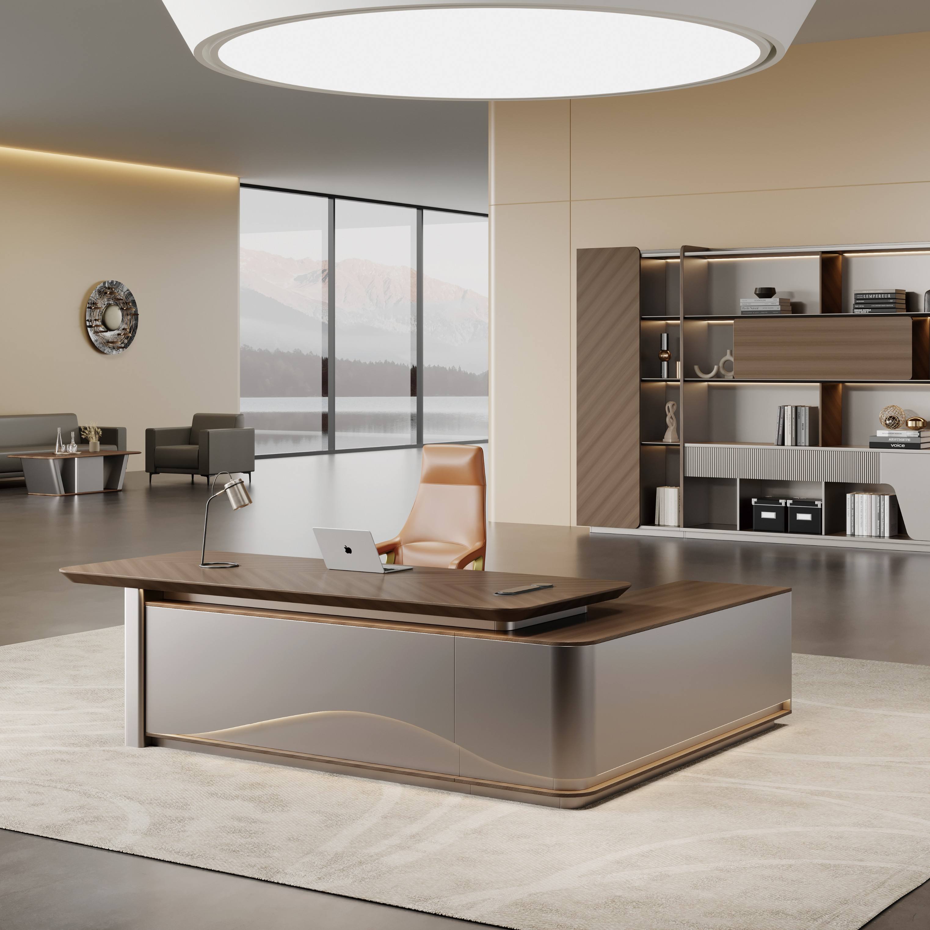Office Desk with Integrated Storage Return, Executive Workstation for CEOs, Founders, Business Leaders and Premium Corporate Interiors