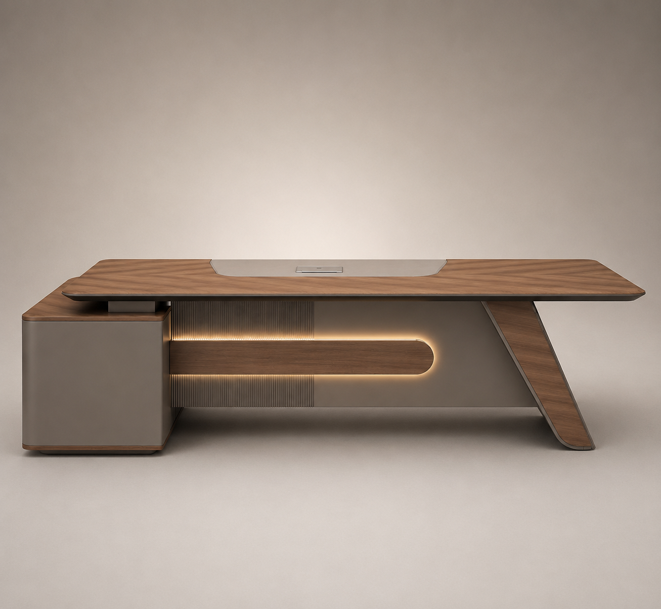 Designer Executive Office Table with Side Storage Extension, Director Workstation for Corporate Headquarters,