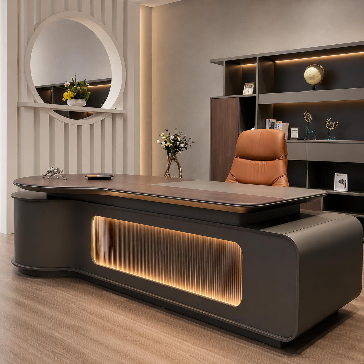 L Shape Executive Office Table with Side Organizer Unit | Modern Director Desk for CEO Cabin, Corporate Office and Workspace