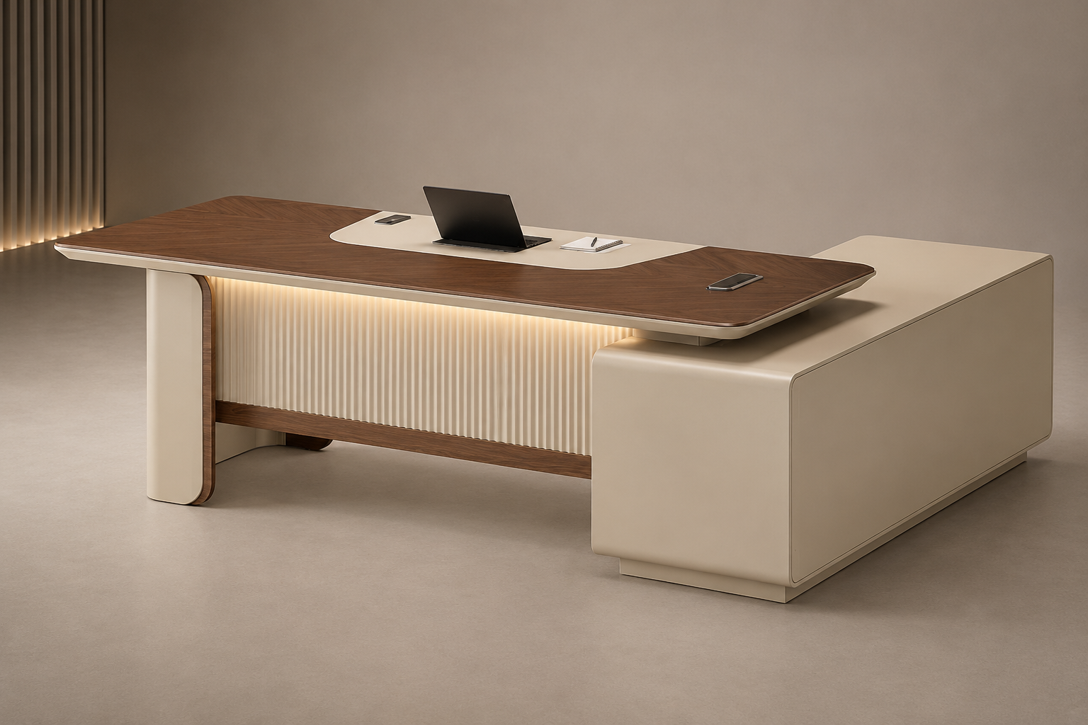 Director Office Table in MDF with Laminate & PU Finish, Modern Executive Desk for CEO Cabin and Premium Workspaces