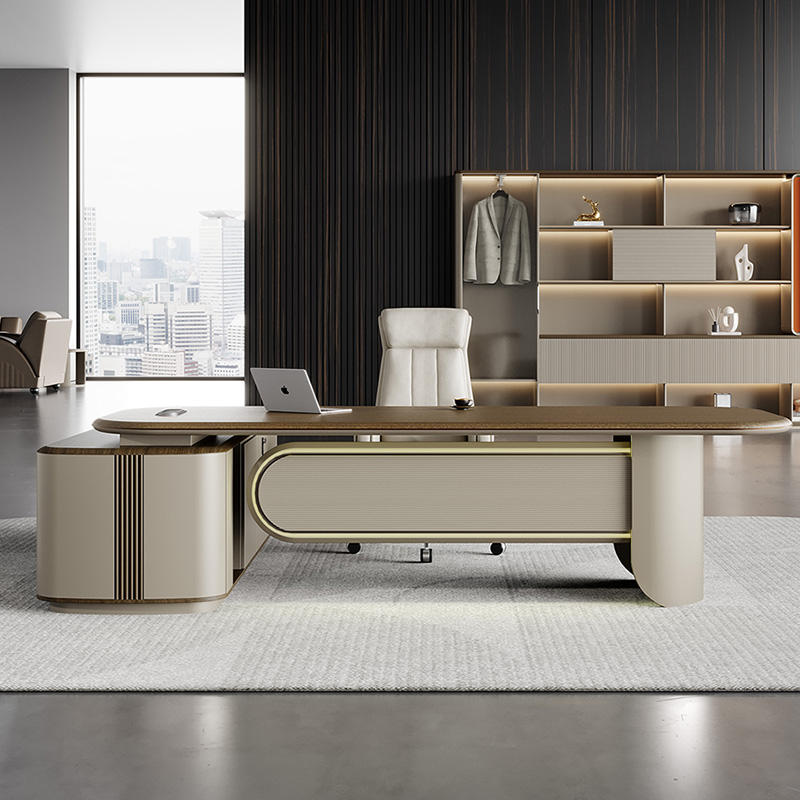 Director Table with Side Storage Cabinet, Premium CEO Office Desk for Modern Corporate Cabins, Leadership Workspaces and High-End Business Interiors