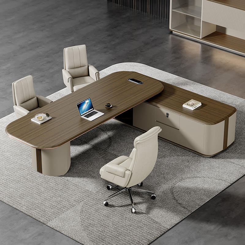 Director Table with Side Storage Cabinet, Premium CEO Office Desk for Modern Corporate Cabins, Leadership Workspaces and High-End Business Interiors