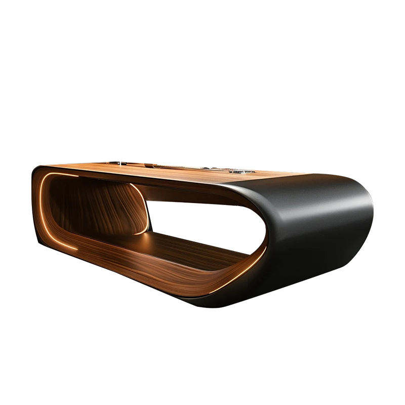 Luxury Director Office Table with Curved Executive Design, MDF Laminate PU Finish, Premium Office Desk for CEO Cabin