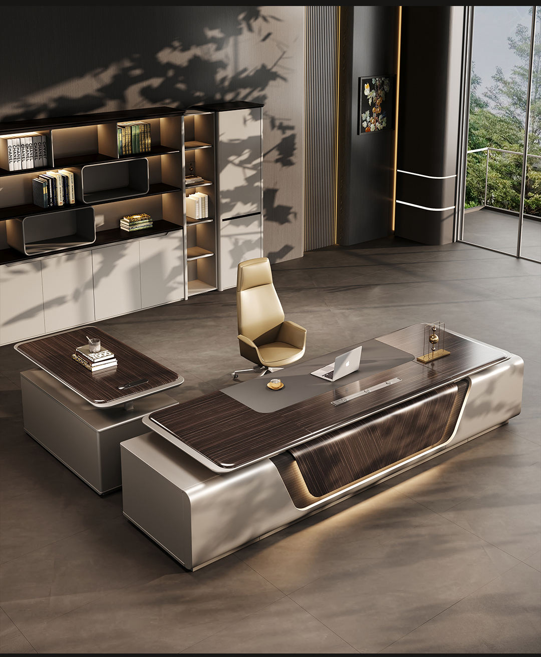 Luxury Director Office Table with Executive Design, MDF Laminate PU Finish, Premium CEO Desk for Corporate Office Cabin